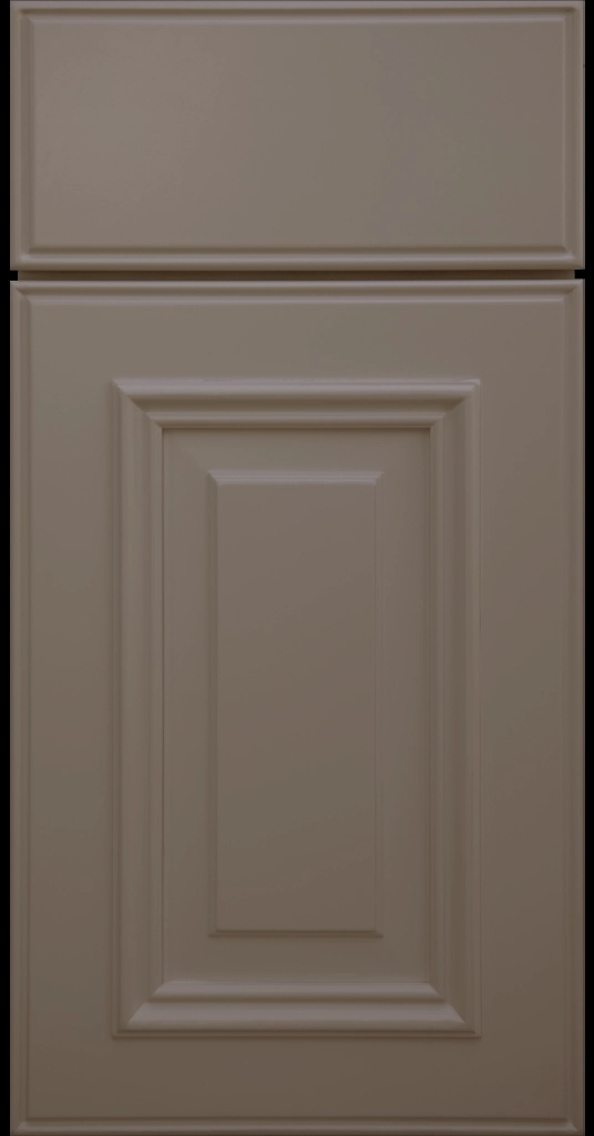 Custom Magnetic Gray  Anderson Raised Panel Kitchen Cabinet Door and matching Slab Drawer Front.